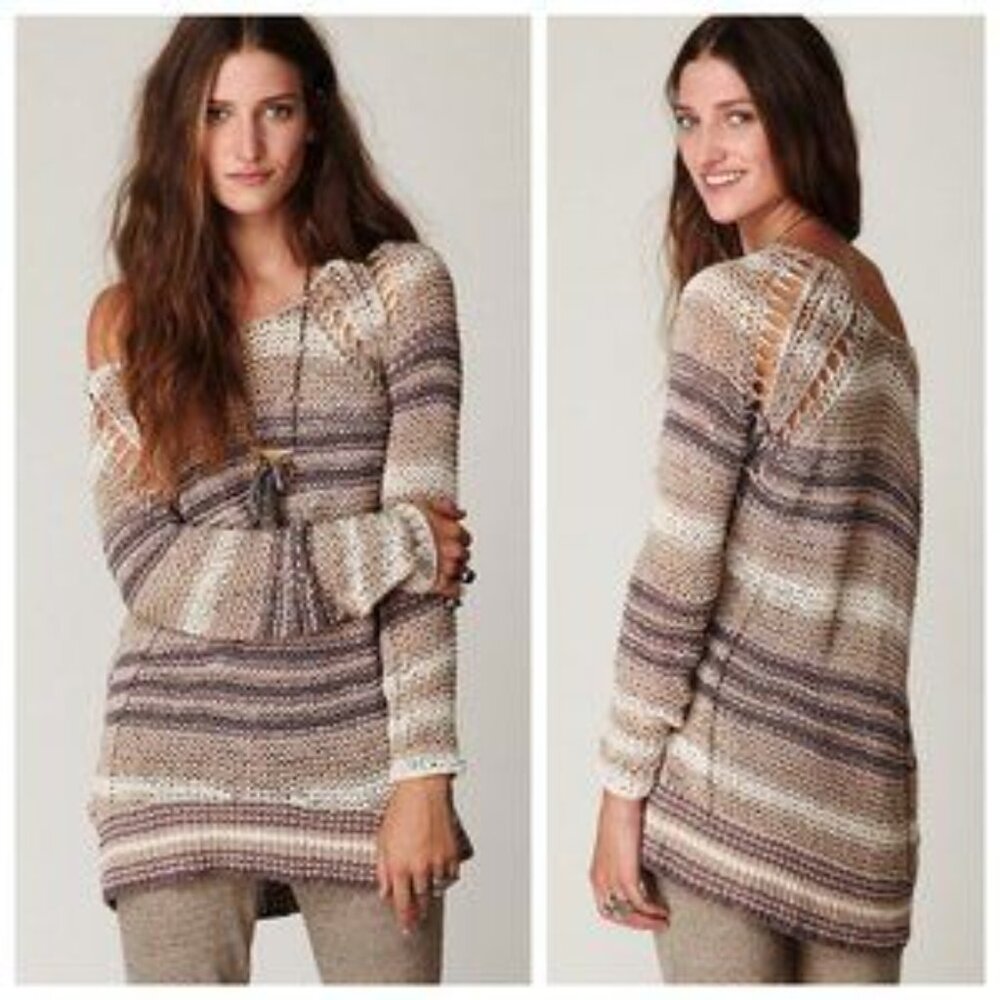 Free People Desert Moon Striped Long Sleeve Loose Ribbon Yarn Knit Sweater S - Picture 13 of 13